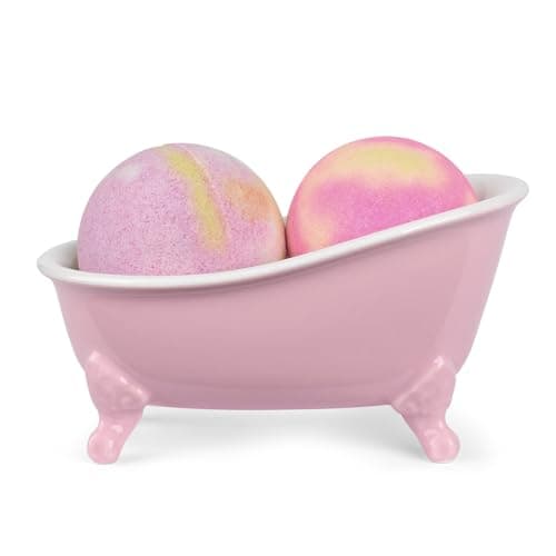 NEWHENGS 6.1" Vintage Ceramic Mini Decorative Clawfoot Bathtub Bar Soap Dish, Kitchen Sponge Holder and Shower Tray for Bathroom, 1 Pack (Pink)