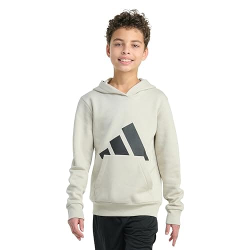 adidas Boys Long Sleeve Essential Big Logo Fleece Pullover Hoodie, Wonder Alumina, L (14/16)