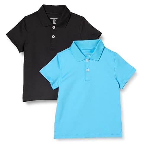 Amazon Essentials Boys' Short-Sleeve Active Performance Polo Shirts for School Uniform, Pack of 2, Aqua Blue/Black, X-Large