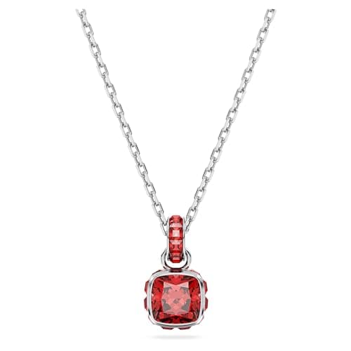 Swarovski July Birthstone Pendant Necklace, Red Square-Cut Stone and Crystals in a Rhodium-Finished Setting, Part of the Birthstone Collection
