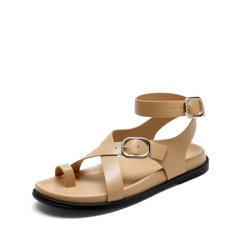 DREAM PAIRS Womens Strappy Sandals Flat Thong Comfortable Footbed Platform Summer Fashion Vocation Shoes,Size 8,Nude,SDFS26015W