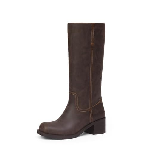 Adolilove Mid Calf Boots for Women Chunky Block Heel Women’s Tall Boots Square Toe Comfortable Casual Boots Low Heel Trendy Stylish Boots, Matte Dark Brown, Size 6