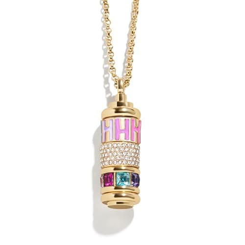 BaubleBar Initial Spinner Charm Necklace - Personalized Gold-Plated Pendant Necklace for Women w/Spinning Beads, Initial Necklace with Interchangeable Charms, Easy Twist Open Design - Letter H