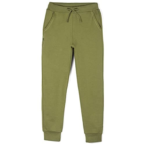 Mightly Boys and Girls' Sweatpants Joggers | Organic Cotton Soft Fleece Track Pants w/Pockets, Comfy Stretch Waistband w/Adjustable Tie, Fair Trade Certified Toddler & Kids Clothes, Olive Green, 6