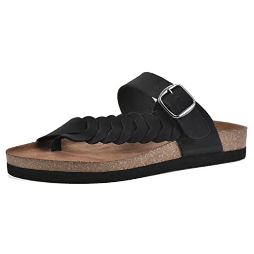 WHITE MOUNTAIN Women's Happier Footbed Sandal, Black/Nubuck, 9 M