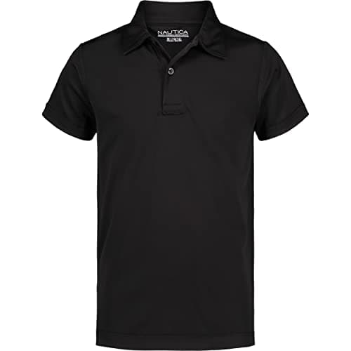 Nautica Boy's School Uniform Sensory-Friendly Short Sleeve Performance Polo, Black, 5