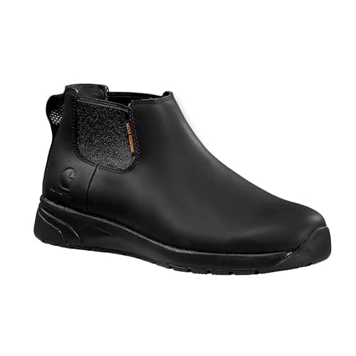 Carhartt Force 4 Inch Water Resistant Romeo Boot – Pull On Leather Work Boot with Elastic Side Panels and Slip Resistant Sole, Black - 7 Wide