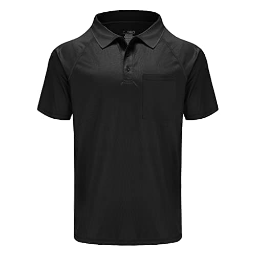 TIHEEN Men's Moisture Wicking Short Sleeves Polo Shirt with Pocket (Black XL)
