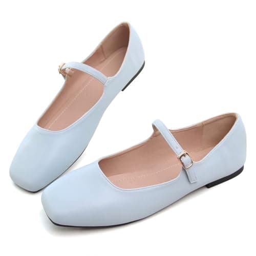 Hee grand Women Mary Jane Flats,Light Blue 5.5
