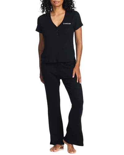 bebe Womens PJs Sets 2 Piece with Tee and Pajama Pants,Women's Sleepwear, Ladies Pajamas Sets (Black Beauty, Medium)