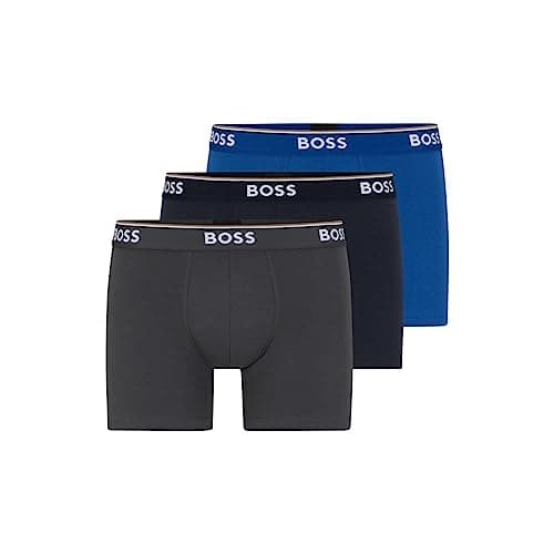 BOSS Hugo Men's Boxer Brief 3p Co/el 10146061 01, True Blue/Sky Captain/Forged Iron, Large