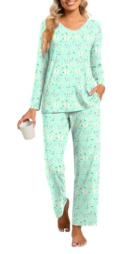 syoss Womens Pajamas Set 2 Piece Fall Long Sleeve Lounge Sleepwear Ladies Pjs Sets with Pockets M, Colorful Butterflies