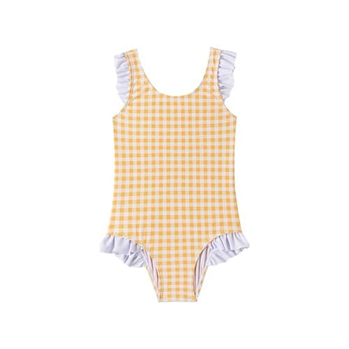 LIZENS One Piece Swimsuit for Girls Swimwear with Ruffled Children Bathing Suit（BDG7202,9-10T Yellow