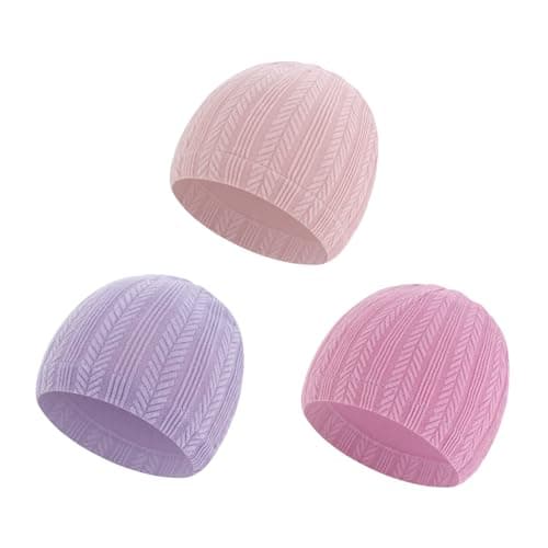 LIDHAY 3PCS Newborn Hats Preemie Baby Hats Cotton Preemie Caps Infant Hospital Beanie Tolddler Hat for Boy Girl 0-6Months maisui Taro + Light Purple + Dark Pink