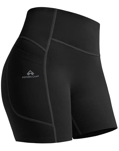Pioneer Camp 8" No Front Seam Biker Shorts for Women Seamless Tummy Control Yoga Workout Athletic Shorts with Pocket, Black, XL
