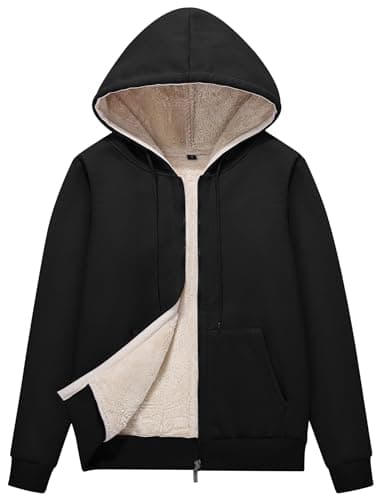 PEHMEA Women's Winter Warm Full Zip Up Sherpa Lined Hoodie Heavyweight Casual Sweatshirt Jacket Coat(Black-XXL)