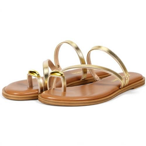 Women's Flat Sandals Slide Sandals Flip Flop Thong Sandals Gold Size 5