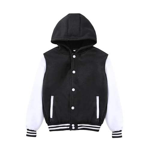 NICNZQI Kids Varsity Jacket Boys Girls Hooded Lightweight Baseball Coat
