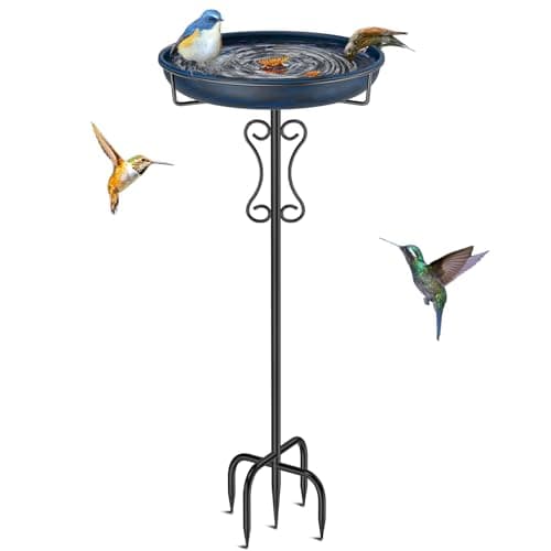 Ouinis Outdoor Bird Bath, 40 Inch Birdbath for Garden Decor, Blue