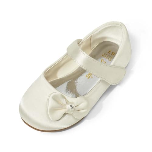 DREAM PAIRS Toddler Girls Dress Shoes Mary Jane Flats, Girls School Uniform Flats Bow Ballerina Shoes,Size 6 Toddler,Ivory/Satin,Angel-5