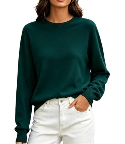 SANGTREE Women's Sweaters Soft Knit Long Sleeve Crew Neck Pullover Sweater for Women，Dark Green,XX-Large