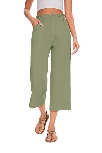FUNYYZO Women Summer Capri Pants Trousers Pants Drawstring Waist Wide Leg Casual Pants Loose Fit Dressy Pants