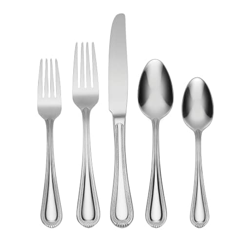 Oneida Silverware Set For 8, Countess 45-Piece Everyday Flatware Set with Serving Utensils, Service For 8, Bead Pearl, 18/0 Stainless Steel, Dishwasher Safe,Knives Spoons & Forks Set (Silver 45 Piece)