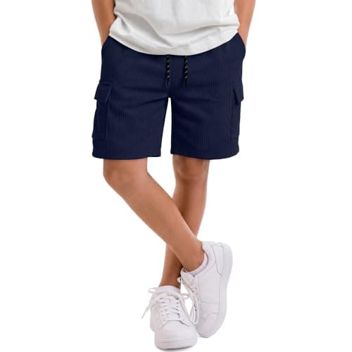 Vinsatin Boys Cargo Corduroy Pull on Shorts, Navy Blue, 11-12 Years