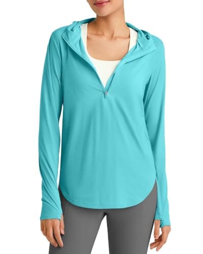 G4Free Women's Athletic Hoodies UPF 50 Activewear Hiking(Lake Blue,L)