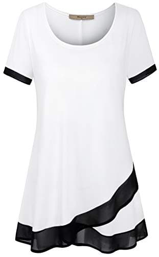 Miusey Short Sleeve Tops For Women, White Large Blouse Unique Design Trendy Fashion Casual Crew neck Pullover Strechy Comfortable Versatile Gorgeous Solid Trendy Elegant Business L