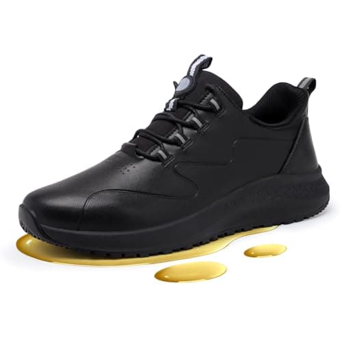 Delobi Non Slip Work Shoes for Women Slip on Waterproof Kitchen Chef Restaurant Walking Sneakers Food Service Working Footwear Leather Nursing Shoe Black Size 11