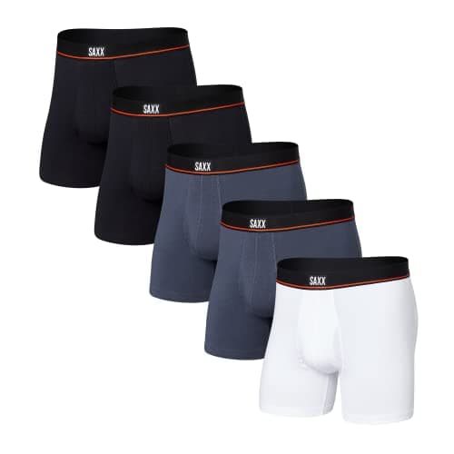 SAXX Underwear Co. Men's Non-Stop Stretch Cotton Boxer Brief Fly 5-Pack, Black/Deep Navy/White, X-Large