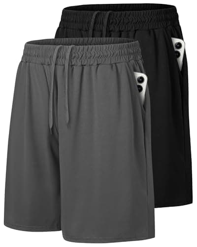 2 Pack Mens Gym Basketball Shorts - Athletic Black Workout Quick Dry Shorts