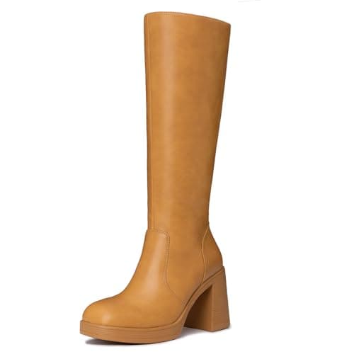 Athlefit Knee High Boots Women Platform Chunky Tall Yellow Boots Size 9