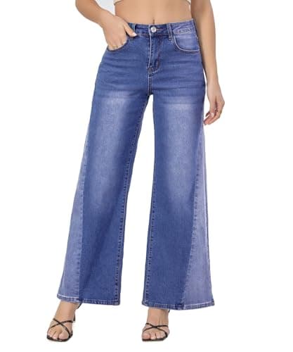 VIPONES Women's Wide Leg Jeans High Waisted Strechy Straight Baggy Jeans for Women Trendy Outfits Denim Pants with Patchwork(521,8)
