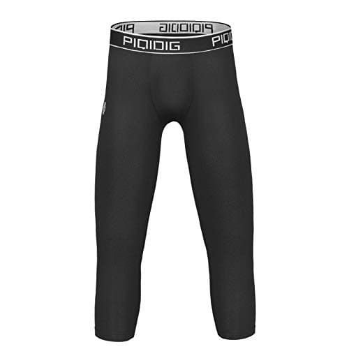 PIQIDIG Youth Boys Compression Pants 3/4 Basketball Tights Sports Capris Leggings Black L