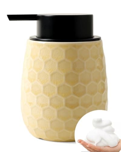 Foaming Soap Dispenser, 12OZ Ceramic Foam Hand Soap Dispenser with Honeycomb Design for Kitchen or Bathroom, Ice Crack Yellow Refillable Dish Lotion Dispenser, ANTIS'S HOME