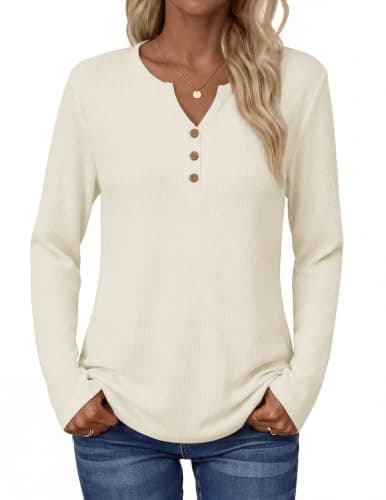 Zeagoo Womens Long Sleeve Waffle Knit Shirts Dressy Casual 2026 Fall L
