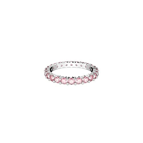 Swarovski Matrix Crystal Ring Collection, Round Cut, Prong Setting, Rhodium Finish, Pink Crystal, EU 55 (US 6.75)