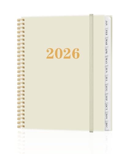 2026 Planner - Weekly and Monthly Planner from Jan 2026 - Dec 2026, Spiral Planning 2026 with 12-Month Tabs, Inner Pocket, 8.5" x 11", Beige