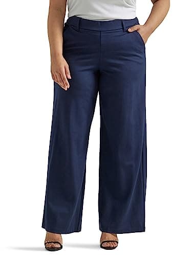 Lee Women's Plus Size Ultra Lux Comfort Any Wear Wide Leg Pant Emperor Navy 18 Plus Petite