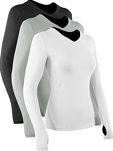 CADMUS Women's V-Neck Workout Shirts Long Sleeve Yoga Top Athletic Running T Shirt,Black, Grey, White,XX-Large