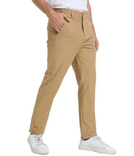 NATUVENIX Golf Pants Men Stretch Work Dress Pants Lightweight 30" Slim Fit Business Casual Pants for Men with Pockets Khaki