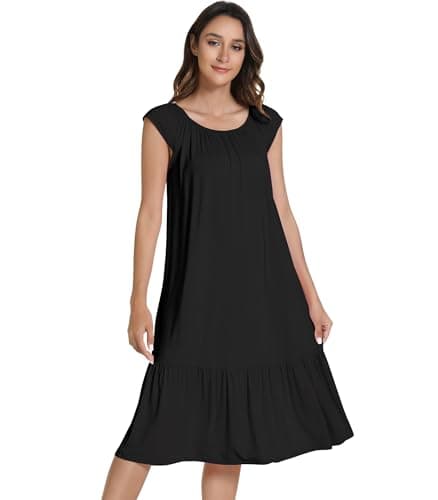 NACHILA Cooling Bamboo Viscose Sleeveless Nightgowns for Women Black