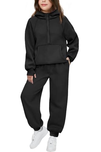 Arshiner Girls 2 Piece Outfits Tracksuit Half Zip Hoodie and Sweatpants