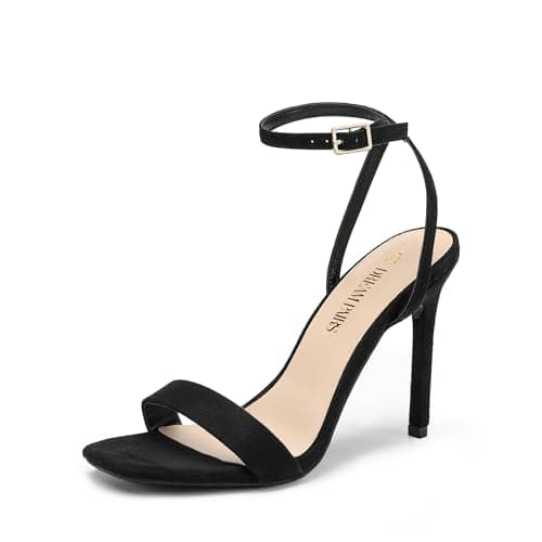 DREAM PAIRS Black Suede Heels Women's High Stilettos Sexy Open Toe Dress Shoes Ankle Strappy Wedding Party Club Dance Pumps Sandals, Size 5.5 US SDHS2214W