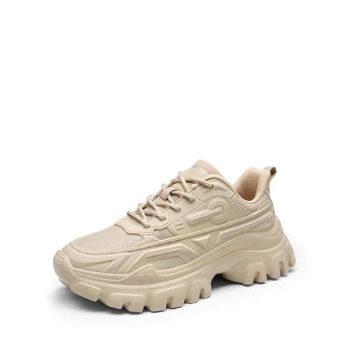 DREAM PAIRS Women Chunky Fashion Sneakers Platform Bold Lace-Up Comfortable Sneakers,Size 9,Apricot,SDFN2368W