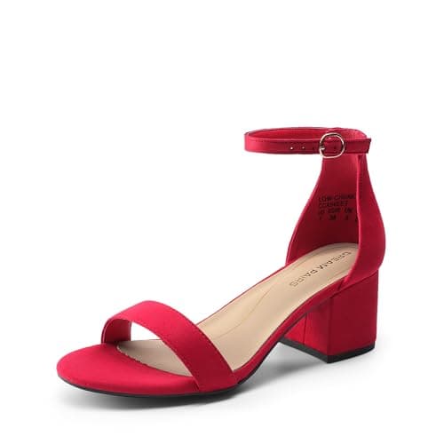 DREAM PAIRS Womens Low-Chunk Low Heel Pump Sandal,Size 5,Red/Suede,LOW-CHUNK