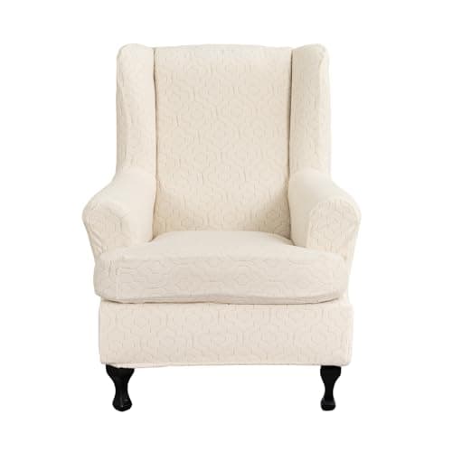 NILUOH Elegant Wingback Chair Cover - Stretchable Jacquard Fabric Slipcover for Wing Chairs, Wingback Chair Slipcovers Non-Slip Furniture Protector for Home Decor, Washable and Durable