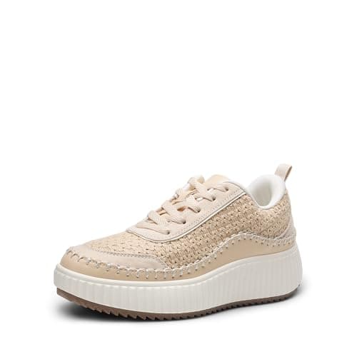 DREAM PAIRS Women Chunky City Tweed Comfortable Casual Platform Fashion Sneaker,Size 6,Apricot-Knit,SDFN2379W